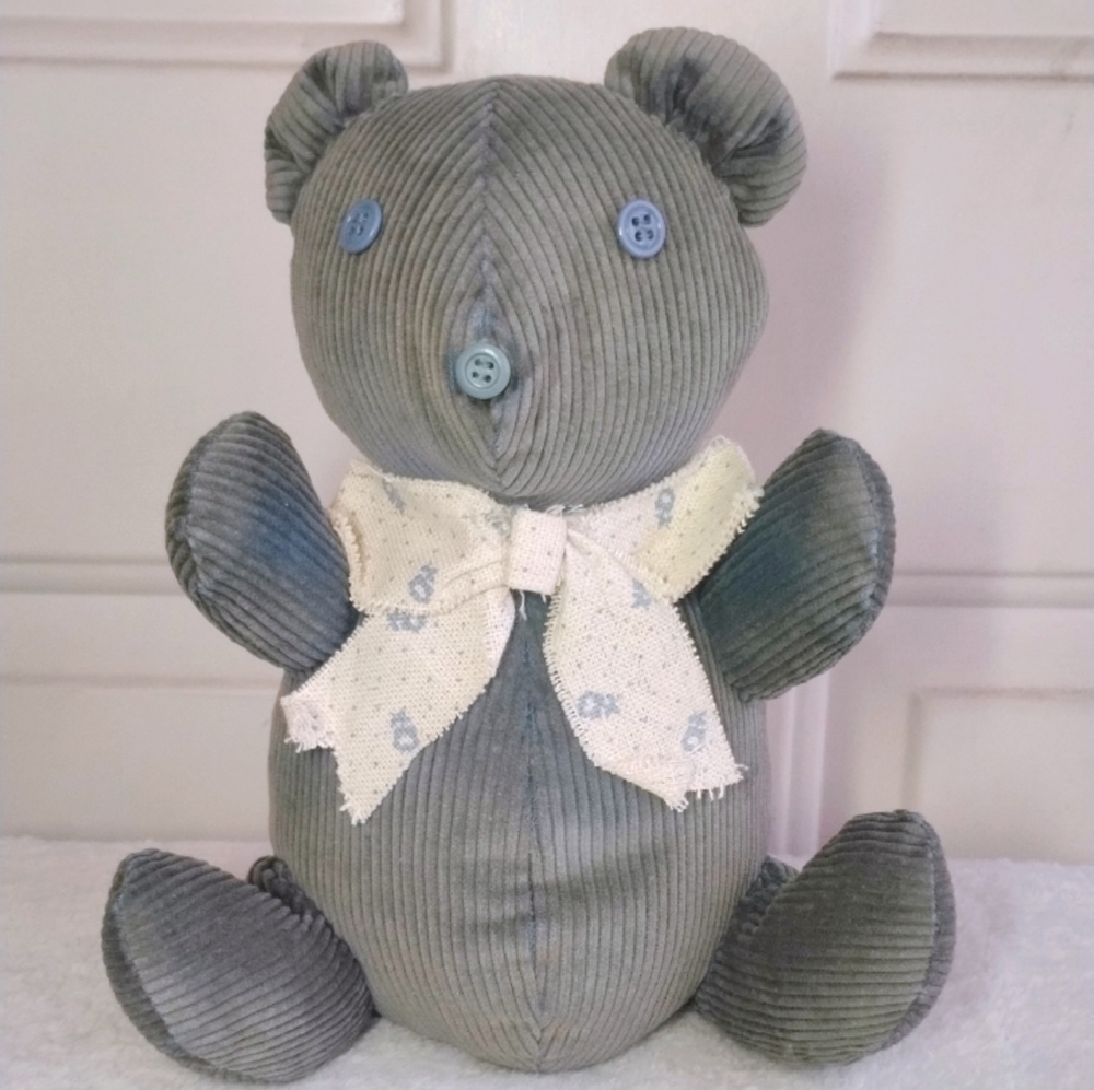 Vintage Handmade Corduroy Teddy Bear with Bow